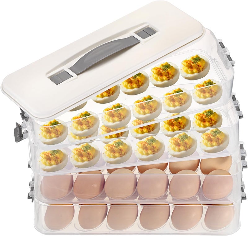 BSTKEY Deviled Egg Containers with Lid, 4 Layer Deviled Egg Platter Carrier Trays for 48 Eggs, Fridge Stackable Portable Egg Holder with Handle for Home Kitchen Party Easter Picnic - Image 1